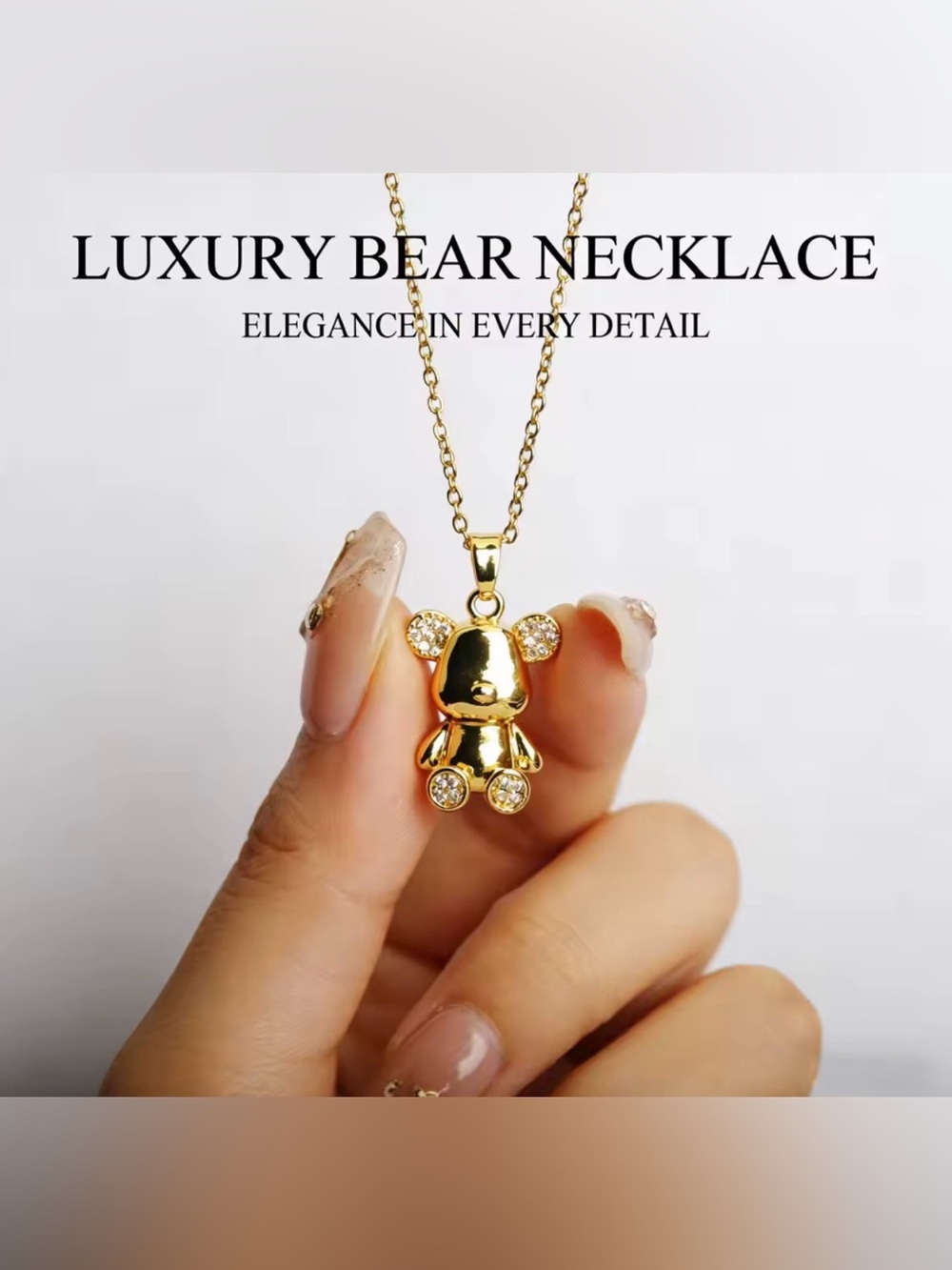 18K Gold Bear Pendant Necklace Micro Pave Diamond Teddy Luxury Fashion Jewelry - Picture 2 of 5